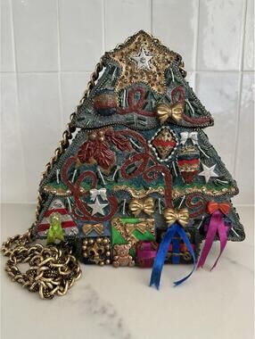 RARE Mary Frances Christmas Tree Gifts Hard Shell Purse Shoulder SOLD OUT BAG